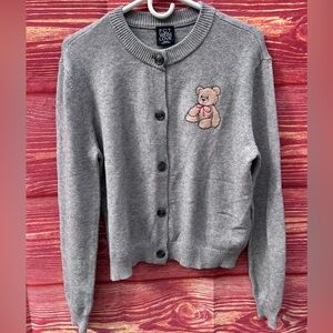 New FCT WITH LOVE Size M Embroidered Teddy Bear Cardigan sweater